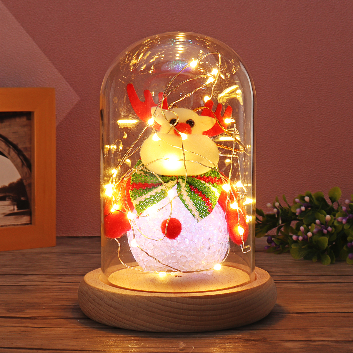 

9x15cm Glass Dome Bell Jar Cloche Display Wooden Base With Fairy LED Light Decorations Christmas Gift
