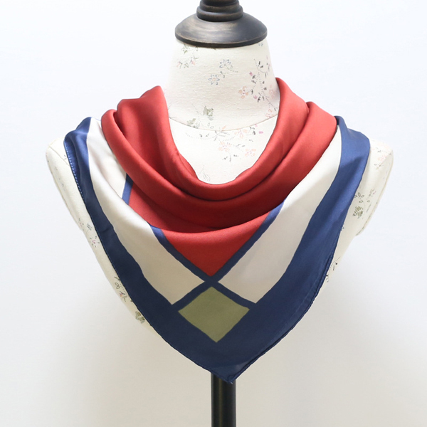 

Fashion Vintage Geometric Silk Small Kerchief Women Shawl Spring Lattice Stripe Square Shawl Scarf