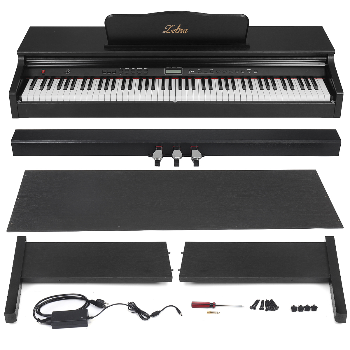 Zebra 88-key Upright Electronic Piano with Sliding Cover Piano Wooden Stand 10
