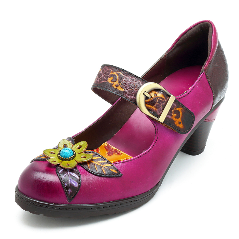 

SOCOFY Handmade Floral Folkways Leather Sandals