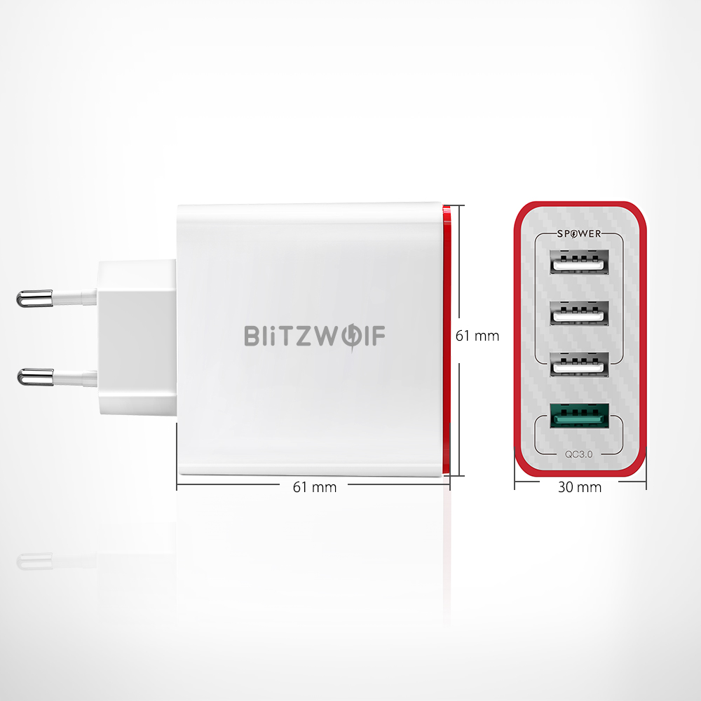 תוצאת תמונה עבור ‪BlitzWolf® BW-PL5 30W QC3.0 Fast Charging 2.4A 4-Ports USB Charger EU Plug Adapter with Spower for HUAWEI P20 Mate20 Pro Xiaomi MI9 S10‬‏