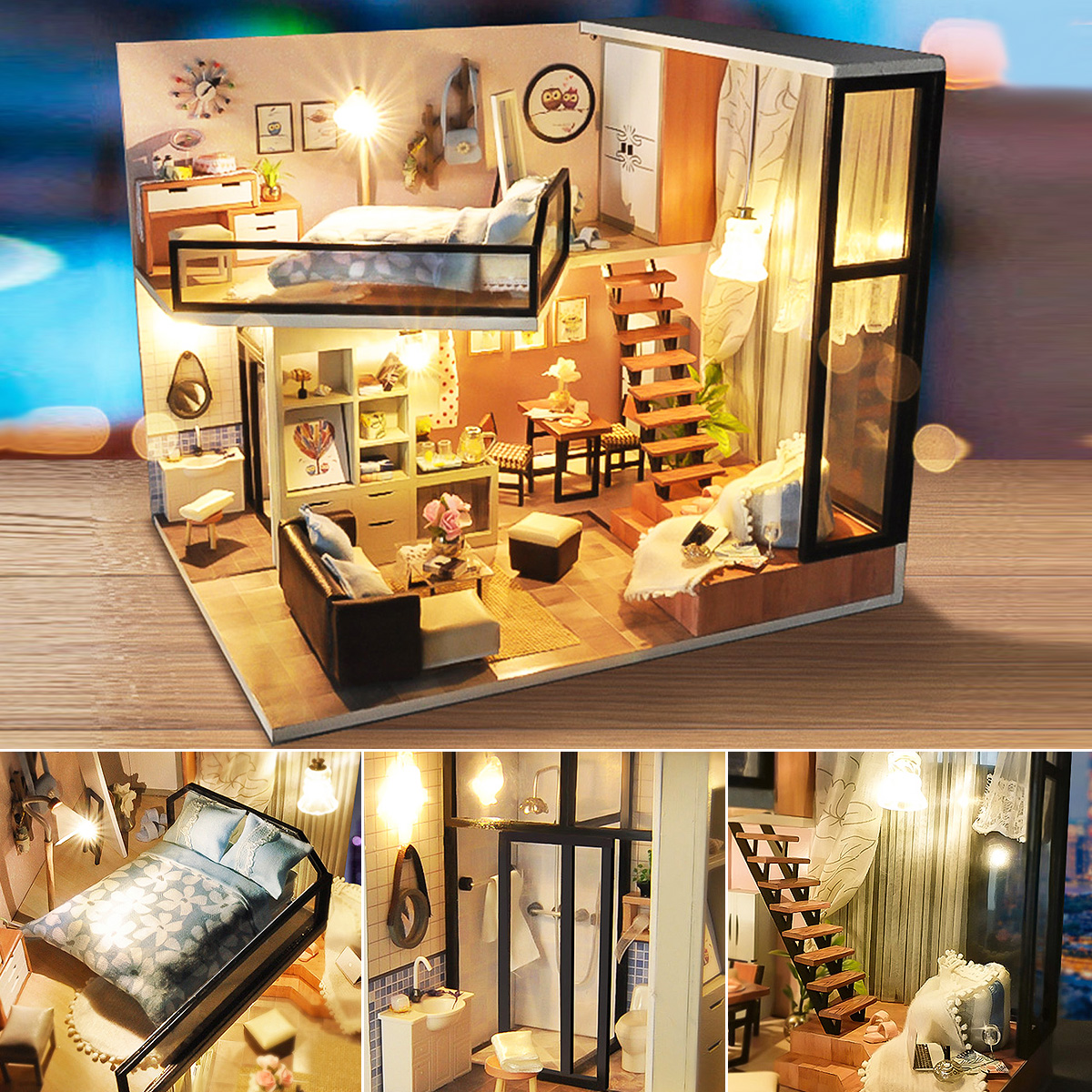 Christmas Gift for Kids, Children, Collectors, Mini Cockloft DIY Miniatures Furniture Doll House (With LED Light)