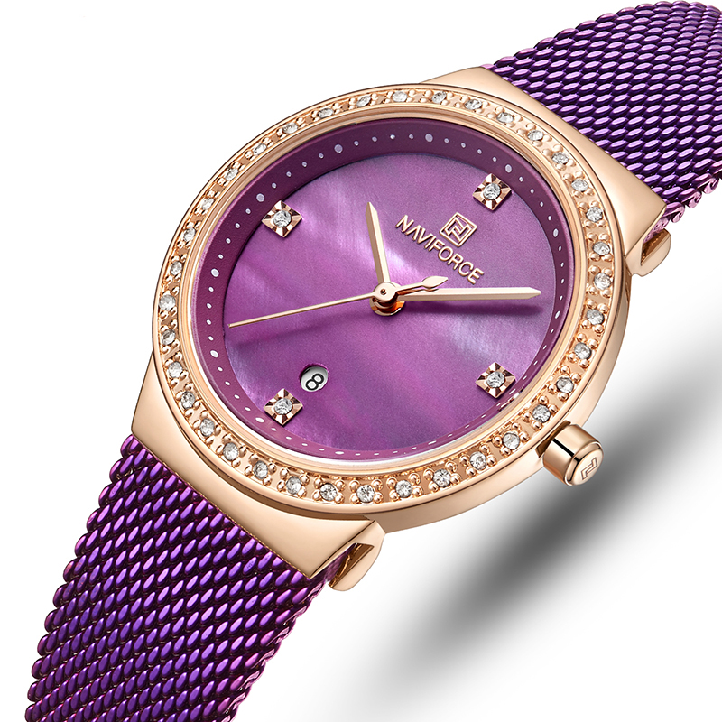

NAVIFORCE 5005 Diamonds Casual Style Ladies Wrist Watch Mesh Steel Date Display Quartz Watch