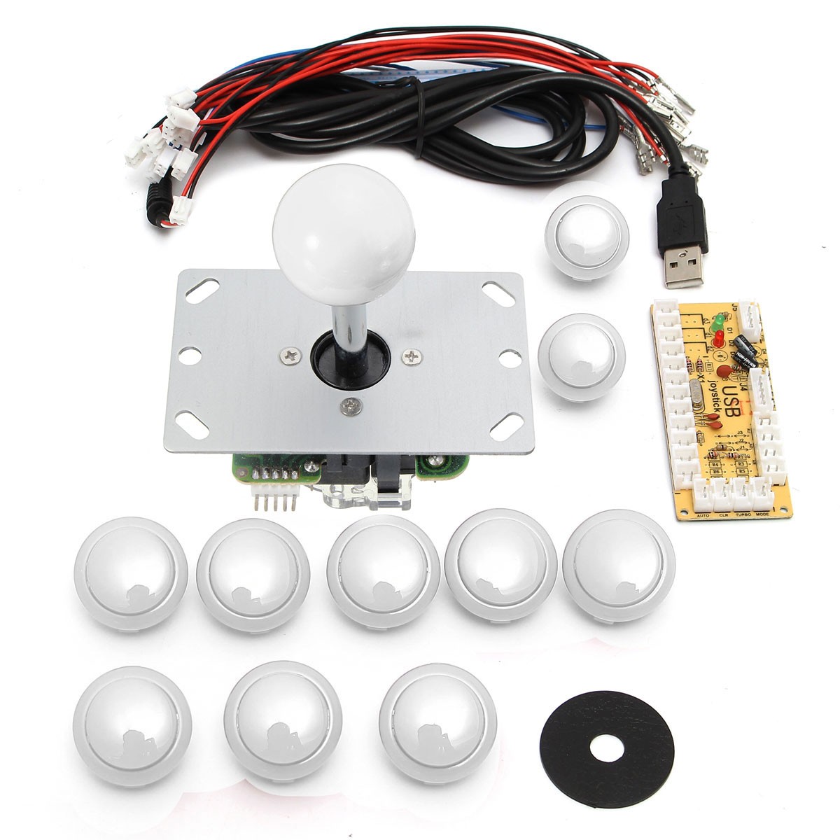 

2Pcs White Game DIY Arcade Game Console Set Kits Replacement Parts USB Encoder to PC Joystick and Buttons