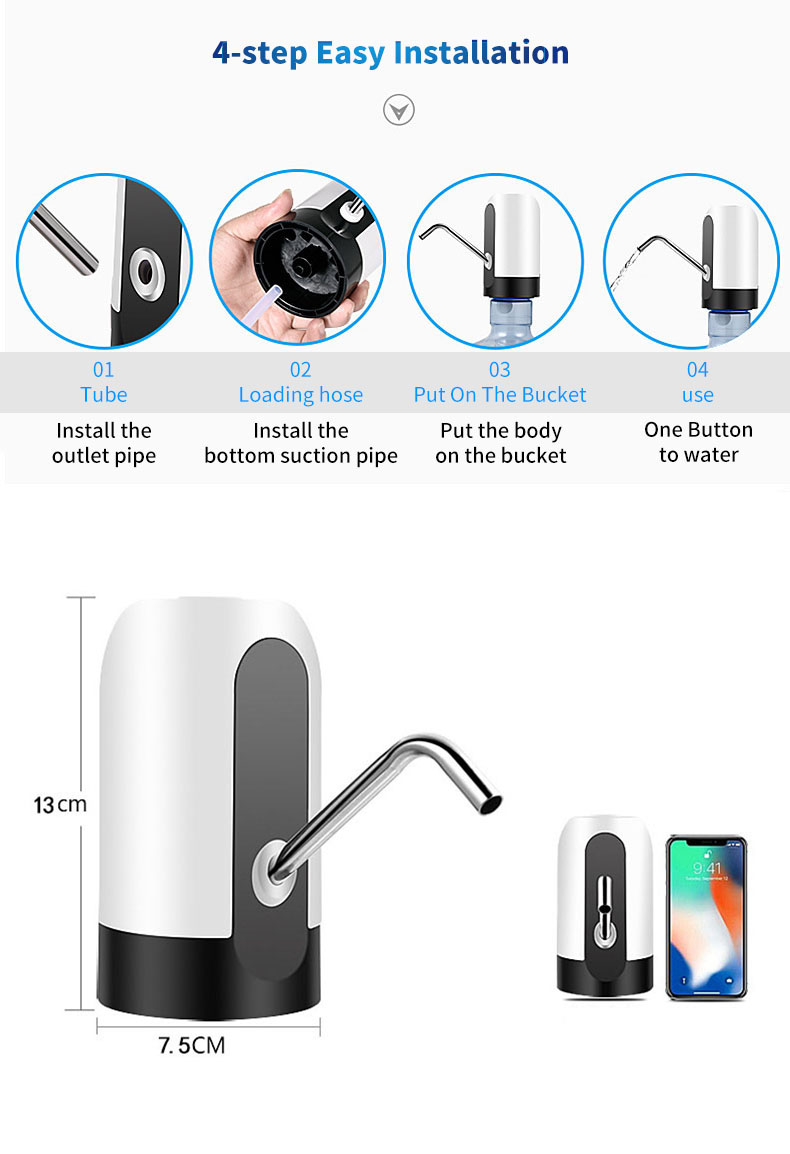 KCASA Electric Charging Water Dispenser USB Charging Water Bottle Pump Dispenser Drinking Water Bottles Suction Unit Faucet Tools Water Pumping Device 56