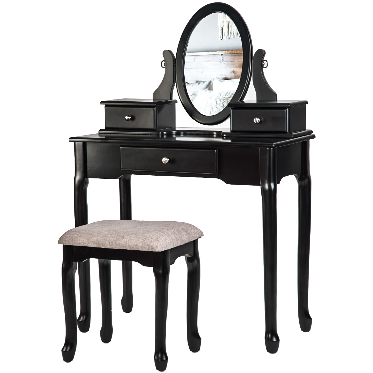 

TOPMAX Vanity Table Set with Stool Dressing Table Set Solid Makeup Table with Mirrors And 3 Drawers