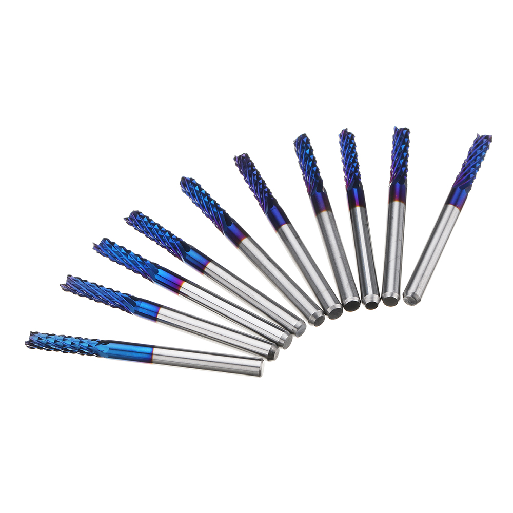 

Drillpro 10pcs 3.175mm Blue NACO Coated PCB Bits Carbide Engraving Milling Cutter For CNC Tool Rotary Burrs