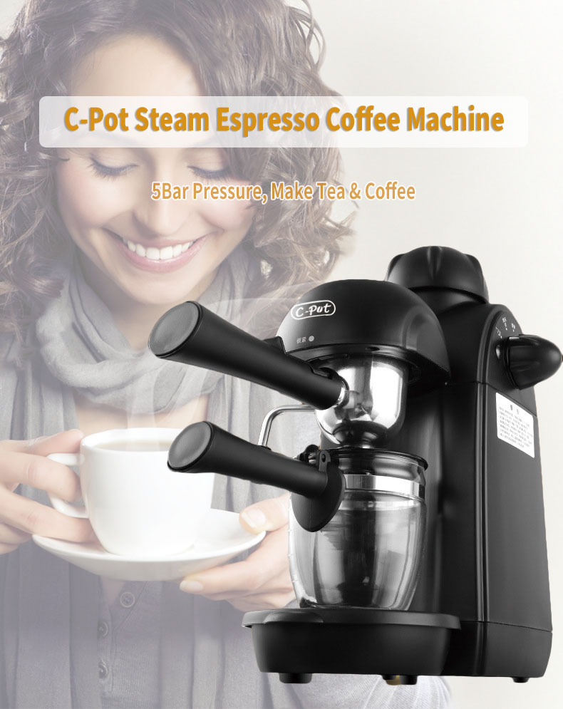 C-pot 5 Bar Pressure Personal Espresso Coffee Machine Maker Steam Espresso System with Milk Frother 32