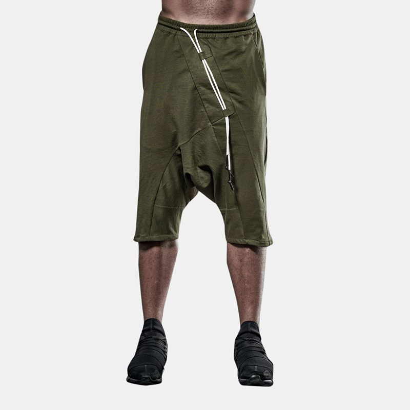 

Men's Army Green Cotton Shorts Drop Crotch Pants
