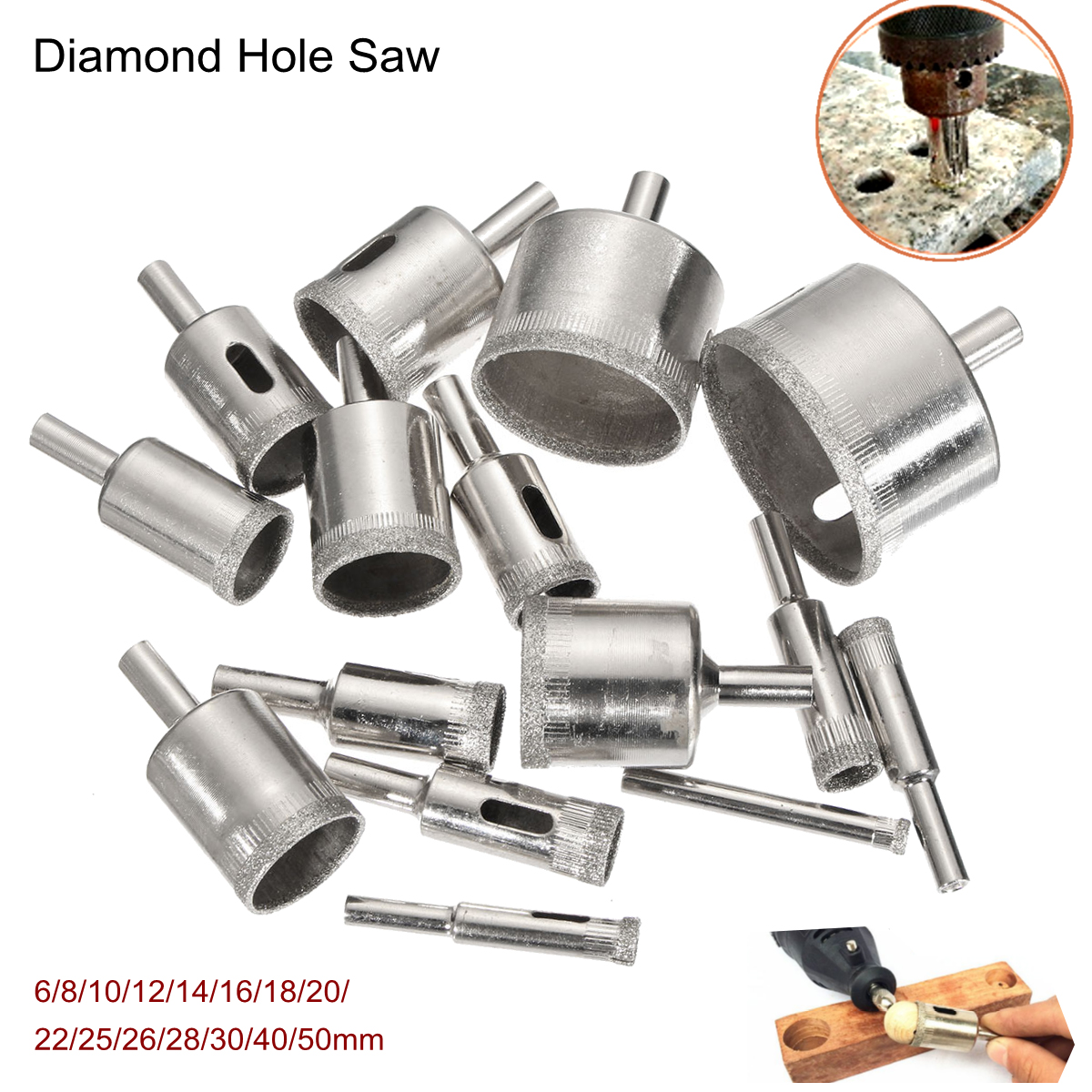 

15Pcs 6-50mm Diamond Hole Saw Drill Bit Set 100 Grits Tile Ceramic Glass Marble Drill Bits