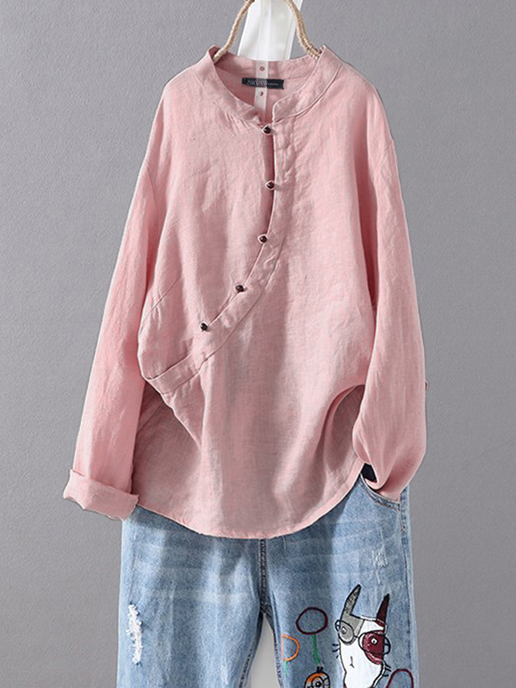 

Сплошной цвет пуговица O-образным вырезом Женское Винтаж блузка