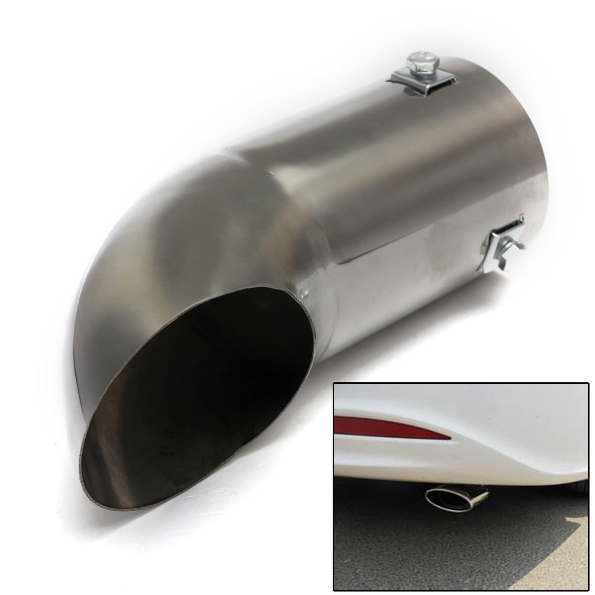 

Car Exhaust Tailpipe Polished Stainless Steel Trim Chrome Tip Blow Down Bumper