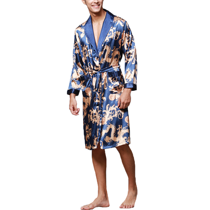 

Mens Satin Silk Pajamas Kimono Bathrobe Robe Sleepwear