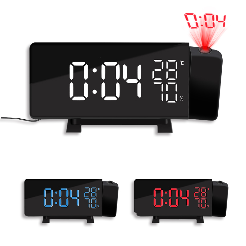 

TS-5210 Thermometer Hygrometer Digital Clock 3 Color Projection LED Switch Display Time Clock Temperature Humidity FM Radio