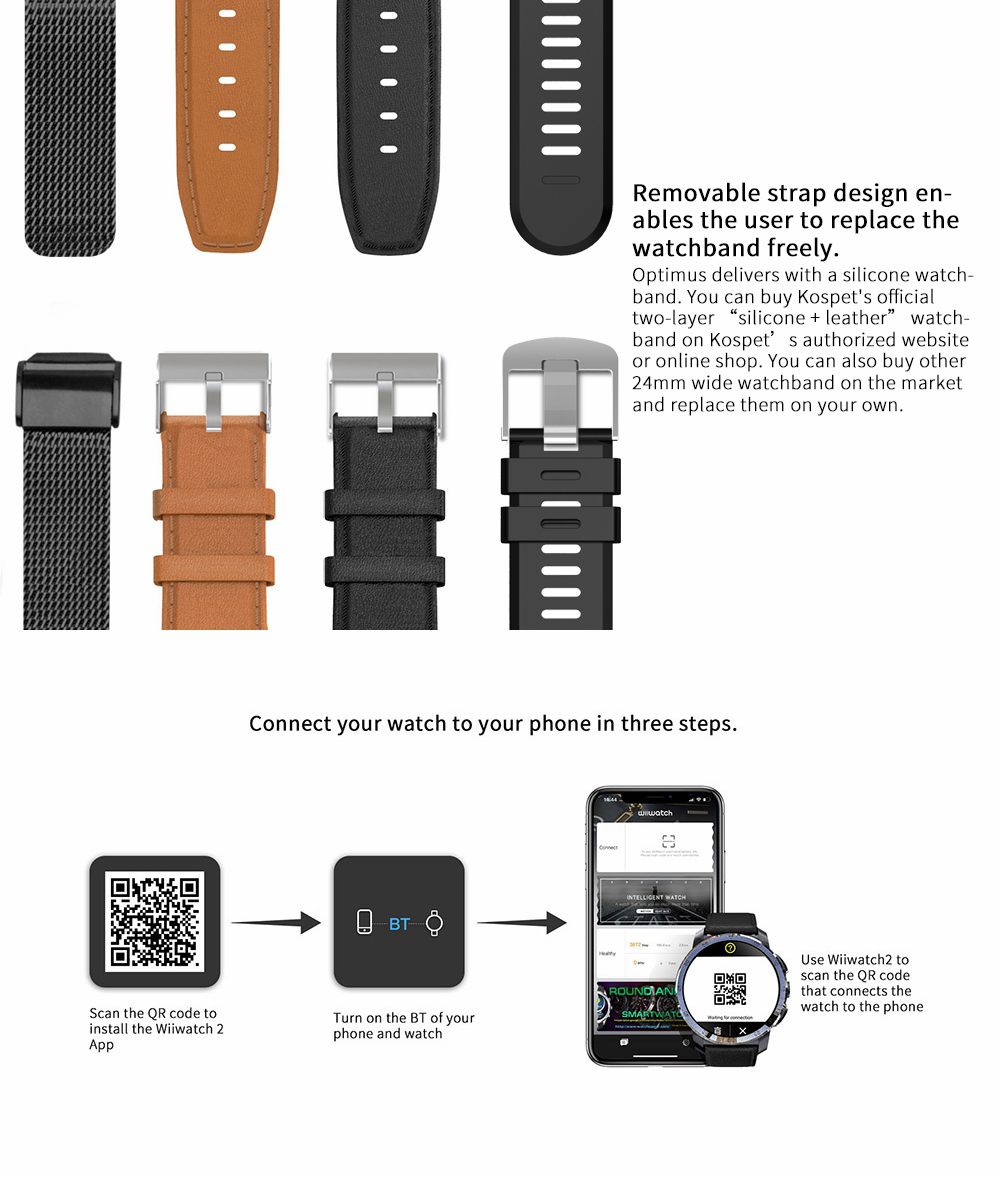 Kospet Optimus Pro Dual Chip System 3G+32G 4G-LTE Watch Phone AMOLED 8.0MP 800mAh GPS Google Play Smart Watch (Black) 19