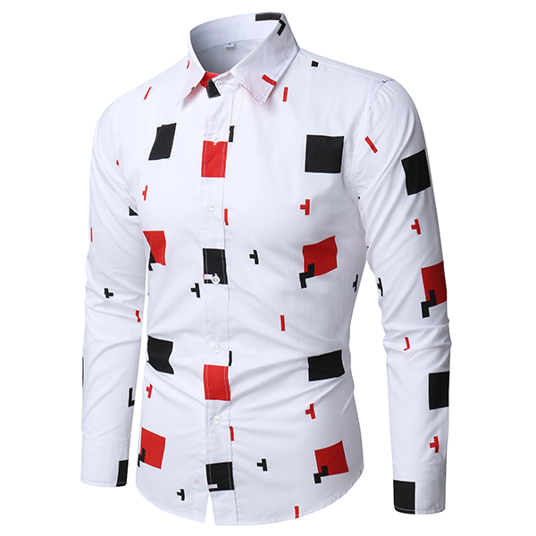 

Мужская мода Белый Повседневный Стильный дизайнер печати Рубашка с длинным рукавом