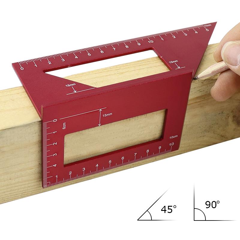 

Red Aluminum Alloy Woodworking Scriber T Ruler Multifunctional 45/90 Degree Angle Ruler Angle Protractor Gauge