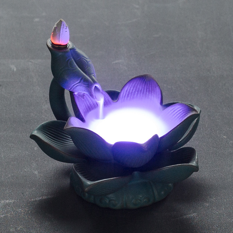 

LED Light Ceramic Backflow Incense Burner Sandalwood Cone Yoga Aromatherapy Gifts Home Decor