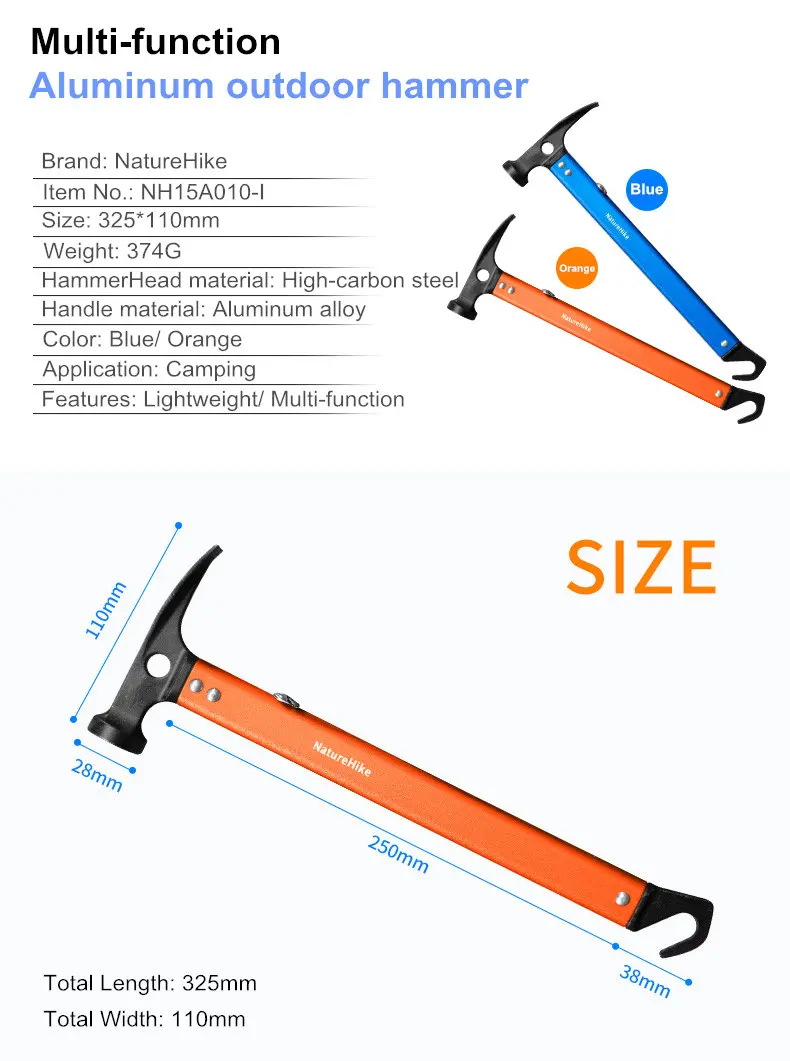 NatureHike NH15A010-I Aluminum Alloy Hand Grip Multi-function Hammer High-carbon Steel Smartis