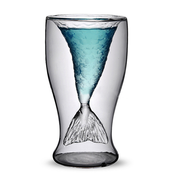 

Уникальная двустворчатая русалочая пивная стеклянная кружка Прозрачная чашка для вина Пивная кружка для кофе Пляжный напиток