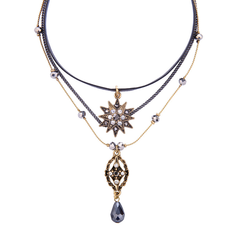 

Сладкий Многослойный Цветок Кожа Колье Ожерелье Water Drop Ожерелье Этнические Украшения для Женское