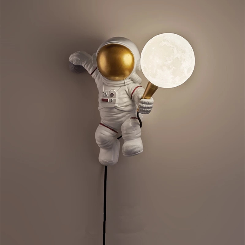 Find Nordic LED Personality Astronaut Moon Childrens Room Wall Lamp Desk Lamp Bedroom Study Balcony Aisle Lamp Decoration for Sale on Gipsybee.com with cryptocurrencies