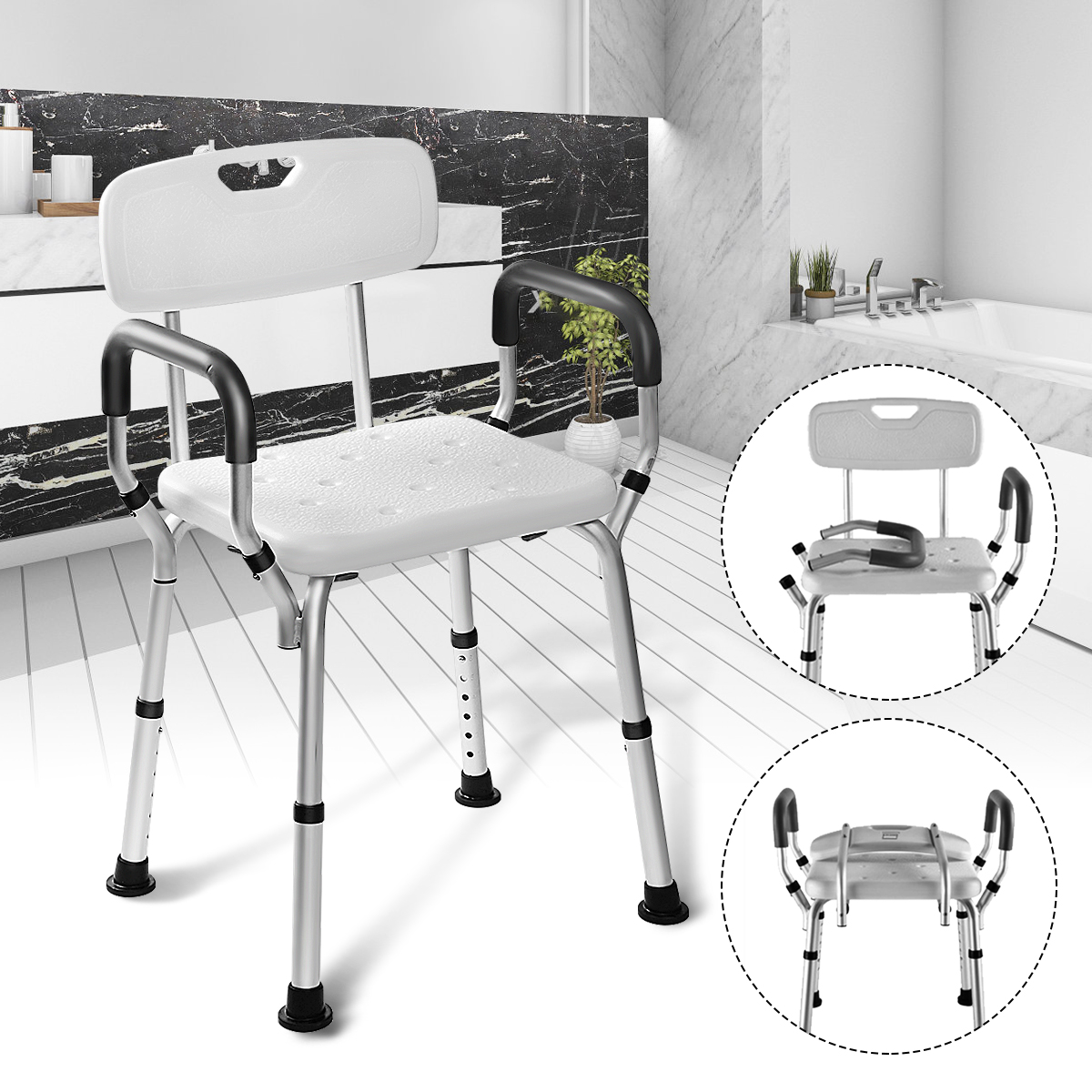 

Adjustable Medical Shower Folding Chair Bathtub Bench Bath Seat Aid Stool Armrest Back