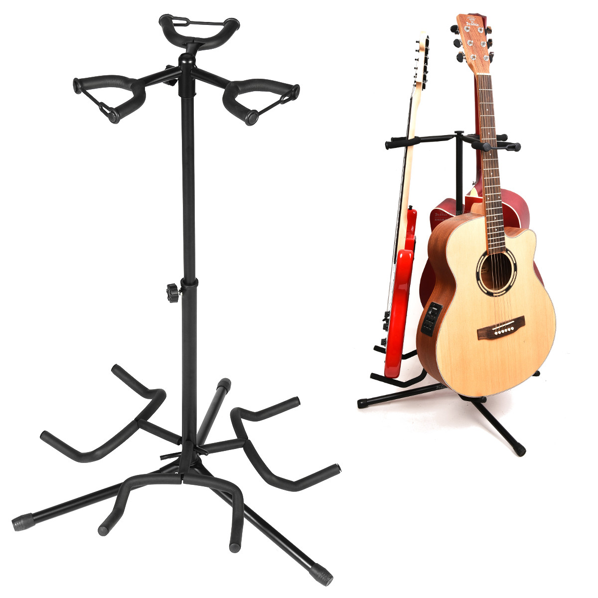 

3 Multi Instrument Acoustic Electric Bass Guitar Iron Stand Storage Rack With Cotton Protection Head