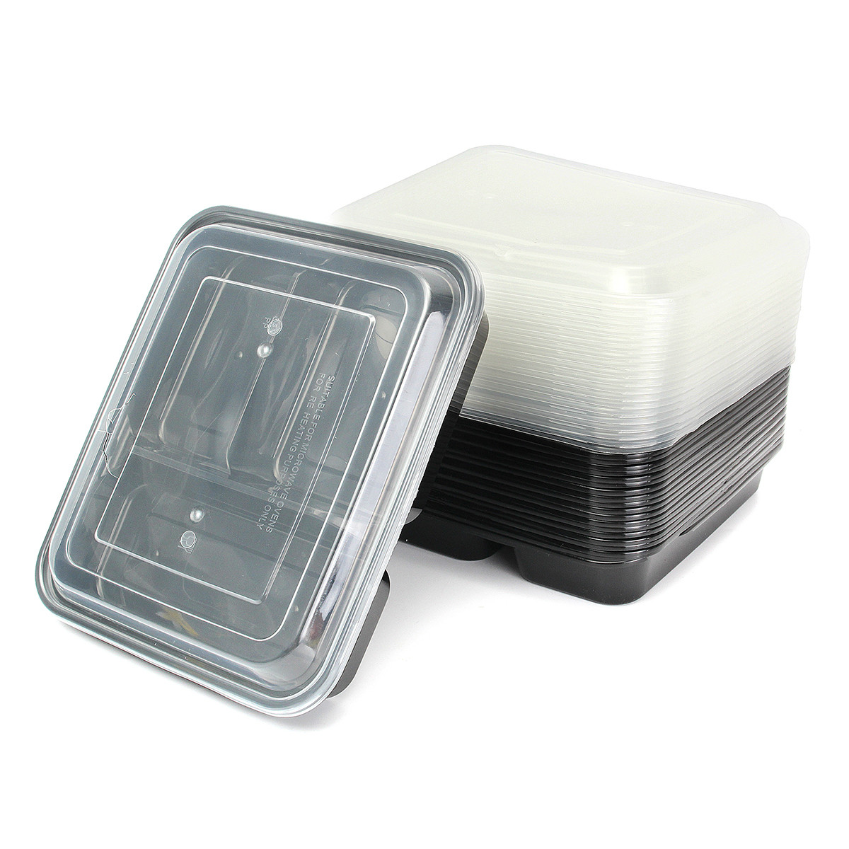 

20Pcs Plastic Meal Prep Storage Container Lunch Food Box 3 Compartments Microwave Safe