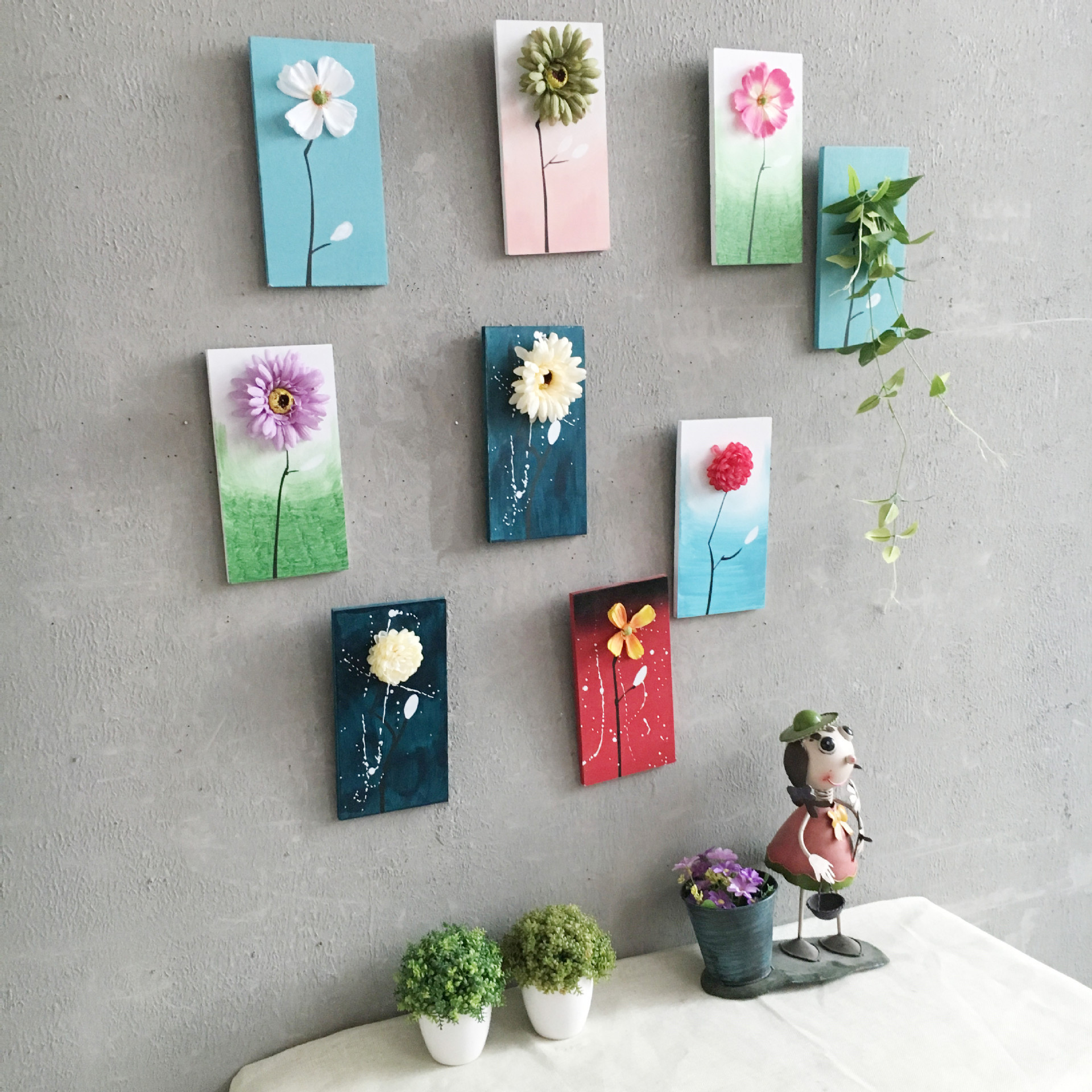 

22.5x11.5cm Village Board Painted Flower Creative Wall Bedroom Plants Pendant Haning Decorations