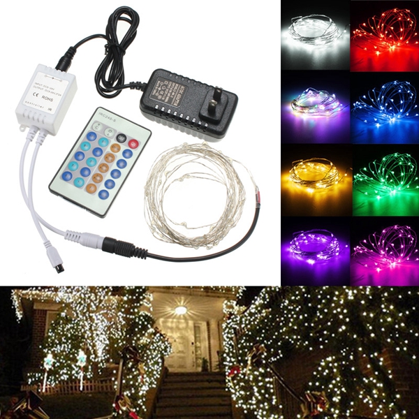 

12V 5M 50LED Silver Wire Christmas String Fairy Light Remote Controller with Adapter