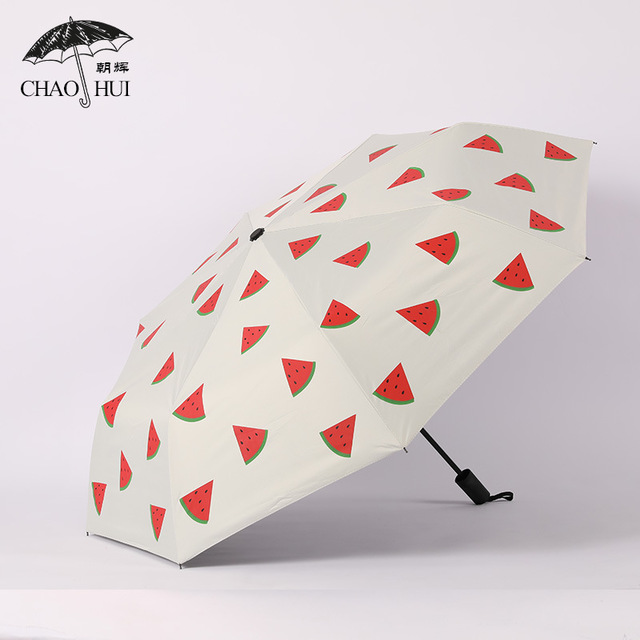 

Watermelon Fruit Pattern Sunscreen Folding Umbrella 8 Bone Black Plastic Tri-fold Sun Umbrella
