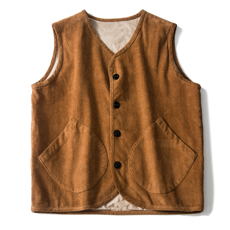 

Men Single Breasted Corduroy Vintage Vest