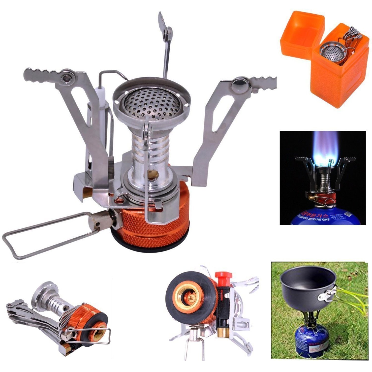 GL Portable Light Outdoor Camping Cookware Sets Gas Stove with Foldable Tableware Pan Dishwashing Sponge Hiking Picnic Tool 6