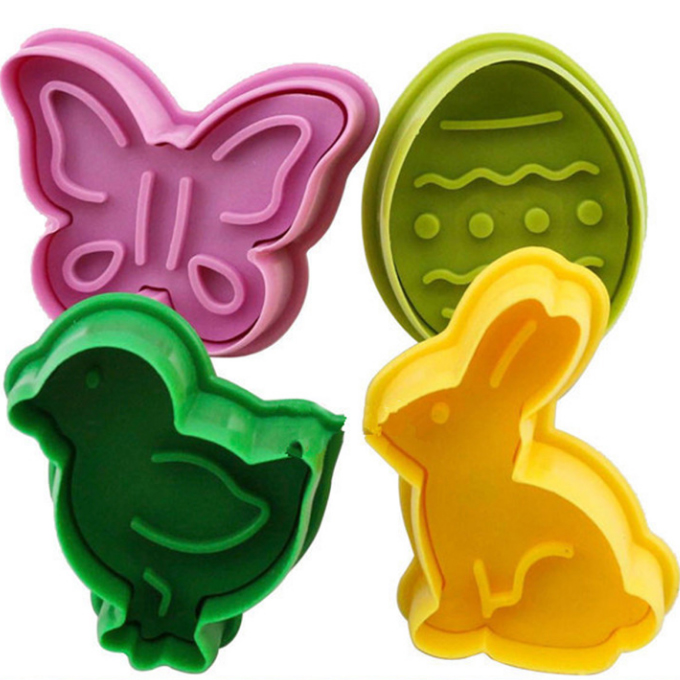 

4 Pieces Animal Shape Easter Cookie Cake Decoration Mold Pastry Cookies Moulding Baking Mold Fondant Sugar Craft Mold