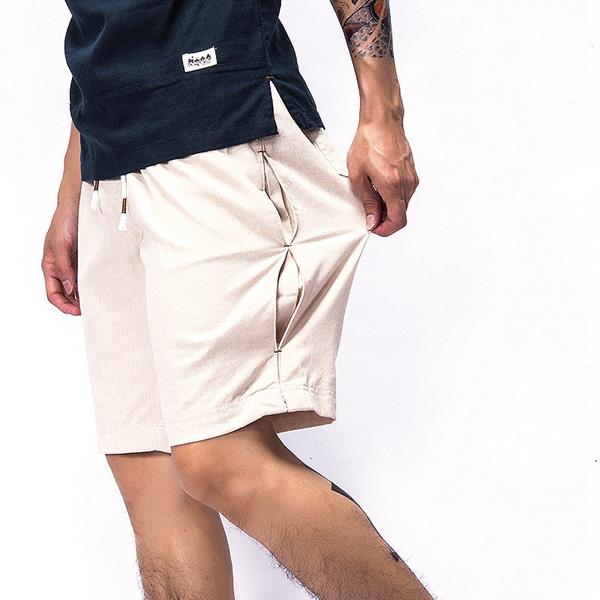 

Мужские летние дышащие льняные хлопчатобумажные шорты Брюки China Wind Leisure Чистые цвета длиной до колен шорты