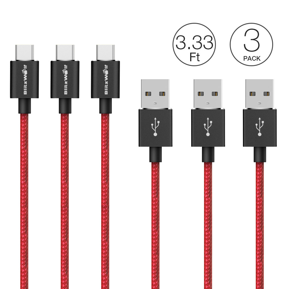 

3 Pack BlitzWolf® BW-TC1 3.33ft/1m 3A USB Type-C Braided Charging Data Cable With Magic Tape Strap