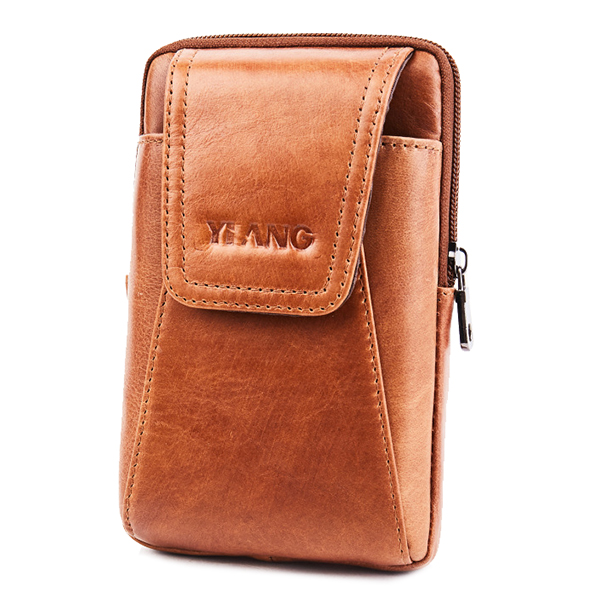 

Men Genuine Leather Brown Bum Bag Belt Pouch for 6in Phones