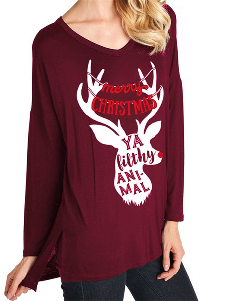 

Christmas Reindeer Print Multi Color Long Sleeve Sweatshirt