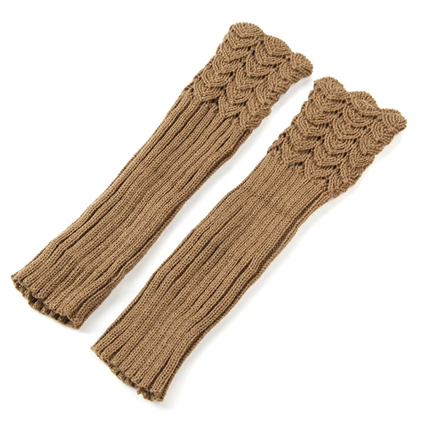 Women Female Crochet Knitting Fingerless Long Arm Warmer Gloves 