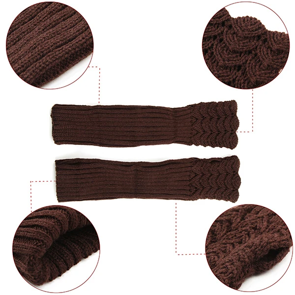 Women Female Crochet Knitting Fingerless Long Arm Warmer Gloves 