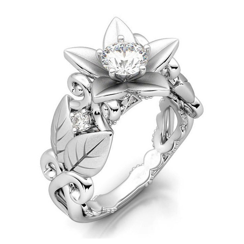 

Elegant Platinum Plated Inlaid Flower Leaf Hollow Women Ring