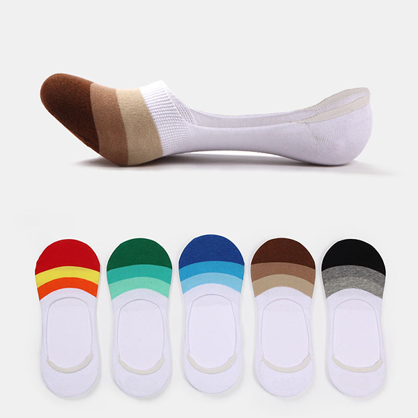 

Mens Ankle Invisible Boat Socks Silicon Anti-Slip Spell Color Stripe Casual Socks