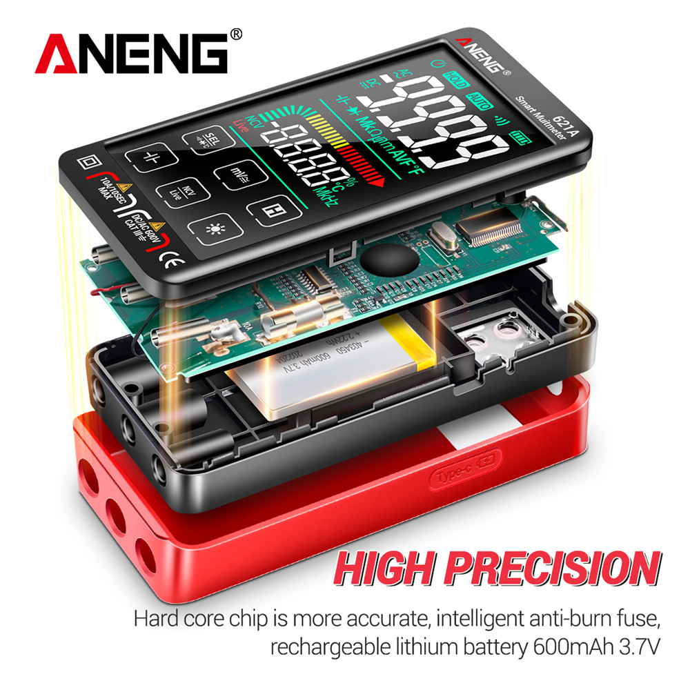 Find ANENG 621A 9999 Counts Auto Range Full screen Touch Smart Digital Multimeter Rechargeable DC/AC Voltage Current Tester Meter for Sale on Gipsybee.com with cryptocurrencies