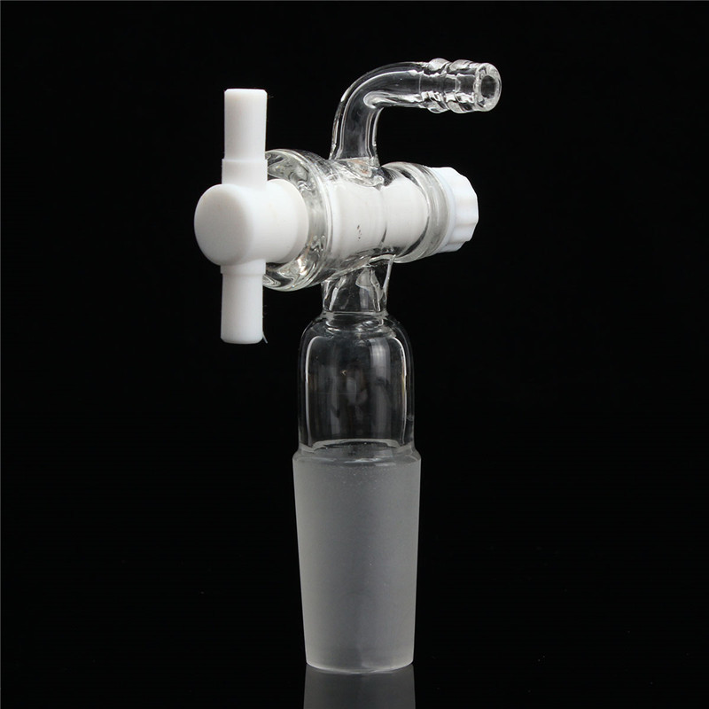 

24/40 Glass Vacuum Flow Control Adapter with PTFE Stopcock Male Ground Joint to Right Angle Hose Connection 90 Degree Bend
