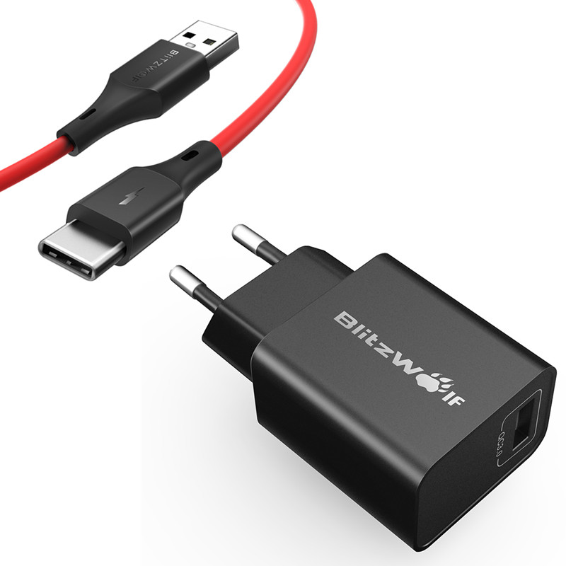 

BlitzWolf® BW-S9 18W USB Charger EU US UK AU Adapter + BW-TC14 3A USB Type-C Charging Data Cable 3ft/0.91m