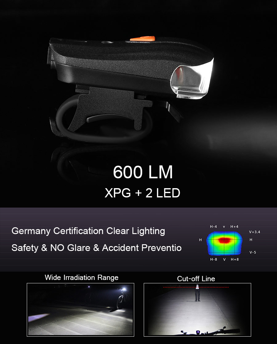 XANES SFL-01 600LM XPG 2 LED Bicycle German Standard Smart Sensor Warning Ligh 
