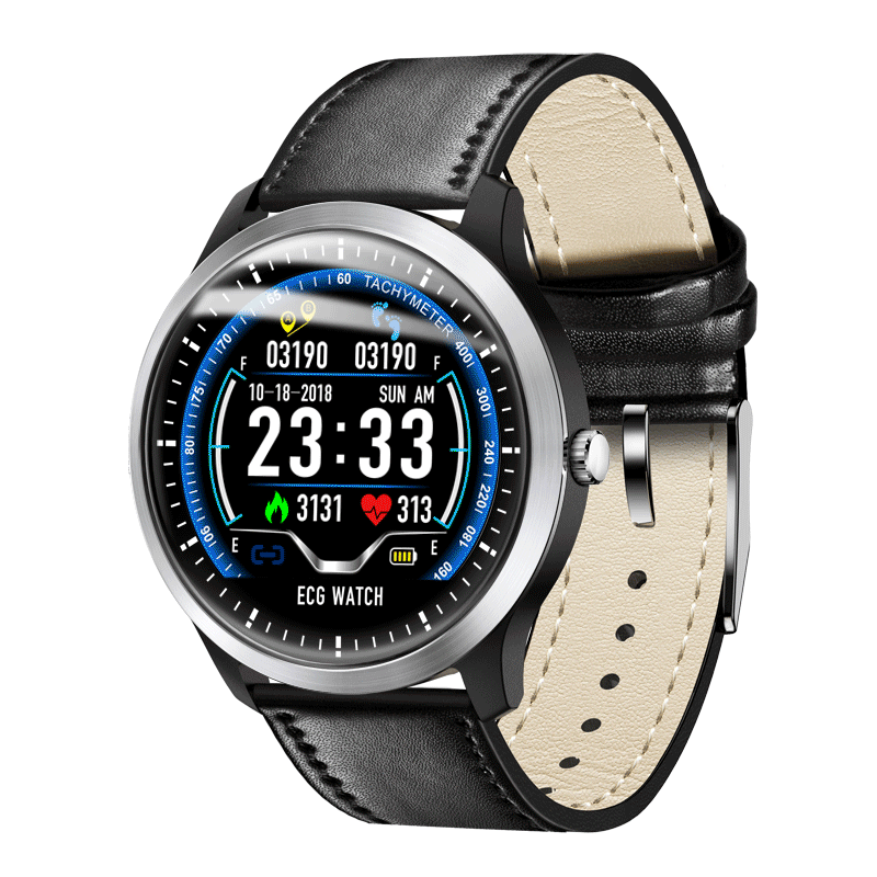 

Bakeey N58 ECG EKG Display HR Sleep Monitor 3D UI Multi-sport Fitness Tracker Leather Strap Smart Watch