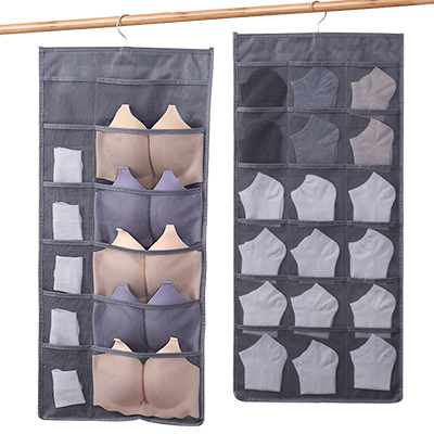 

Simple plain double-sided underwear storage bag dormitory wall-mounted bra socks storage hanging bag wardrobe storage bag