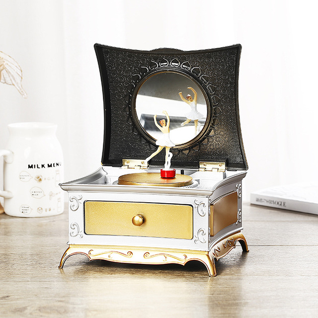 

Classical Dressing Table Rotating Girl Music Box With Makeup Mirror Drawer Couple Music Box